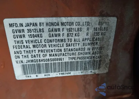 2011 Honda Fit Sport from USA, damaged, VIN JHMGE8H50BS008961